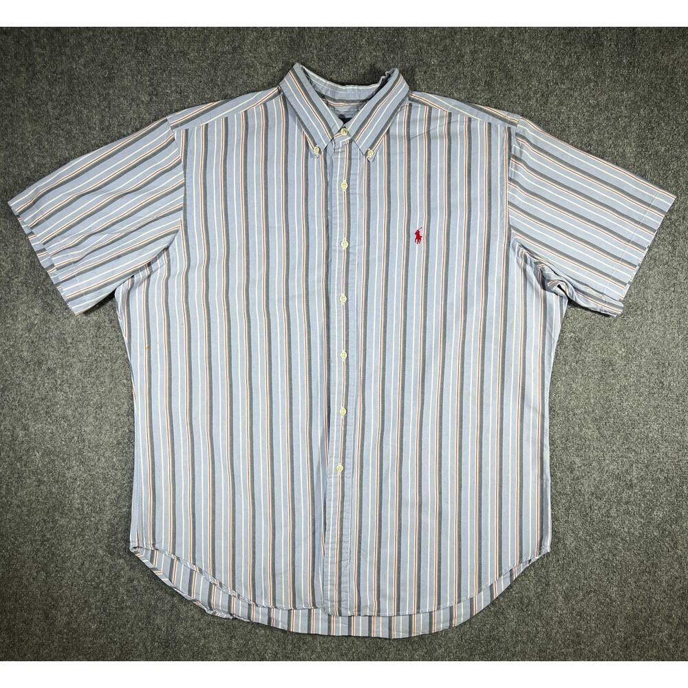 Ralph Lauren Striped Button Up Shirt XL Blue Short Sleeve